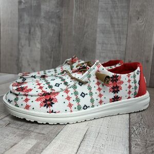 Hey Dude Wendy Youth 4 Ugly Sweater Christmas Slip On Loafer Shoe Comfort White